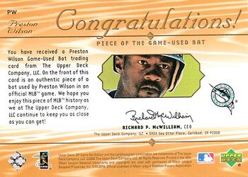 2001 SP Game Bat - Piece of the Game #PW Preston Wilson  Back