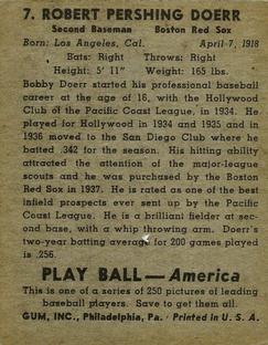 1939 Play Ball #7 Bobby Doerr Back