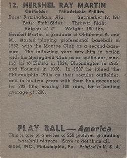 1939 Play Ball #12 Hershel Martin Back