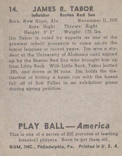 1939 Play Ball #14 Jim Tabor Back