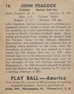 1939 Play Ball #16 John Peacock Back