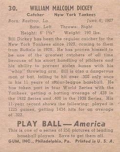1939 Play Ball #30 Bill Dickey Back