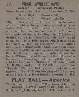 1939 Play Ball #37 Spud Davis Back