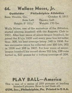 1939 Play Ball #64 Wally Moses Back