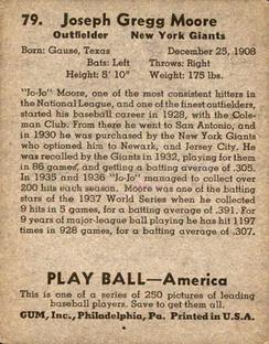 1939 Play Ball #79 Jo-Jo Moore Back