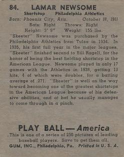 1939 Play Ball #84 Lamar Newsome Back