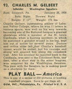 1939 Play Ball #93 Charlie Gelbert Back
