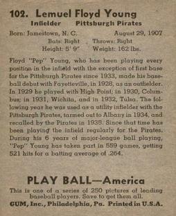 1939 Play Ball #102 Pep Young Back