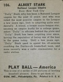 1939 Play Ball #106 Albert Stark Back