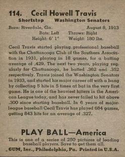 1939 Play Ball #114 Cecil Travis Back