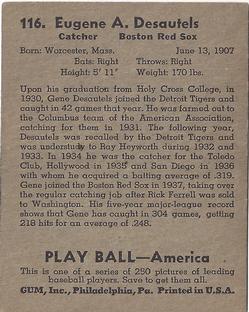 1939 Play Ball #116 Gene Desautels Back