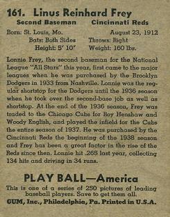 1939 Play Ball #161 Lonny Frey Back