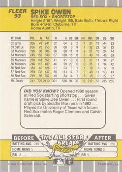 1989 Fleer #93 Spike Owen Back