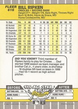 1989 Fleer #616 Bill Ripken Back