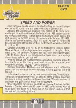 1989 Fleer #628 Speed and Power (Jose Canseco) Back
