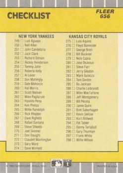 1989 Fleer #656 Checklist: Pirates / Blue Jays / Yankees / Royals Back