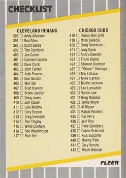 1989 Fleer #658 Checklist: Indians / Cubs / Cardinals / Angels Front