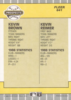 1989 Fleer #641 Kevin Brown / Kevin Reimer Back