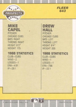 1989 Fleer #643 Mike Capel / Drew Hall Back