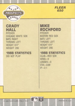 1989 Fleer #650 Grady Hall / Mike Rochford Back