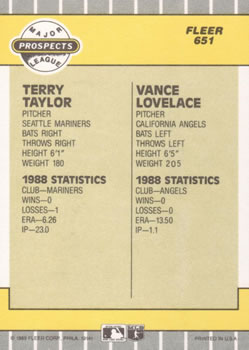 1989 Fleer #651 Terry Taylor / Vance Lovelace Back