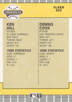 1989 Fleer #652 Ken Hill / Dennis Cook Back
