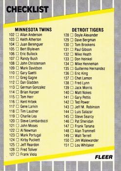 1989 Fleer #655 Checklist: Twins / Tigers / Reds / Brewers Front