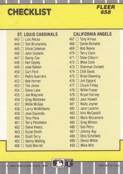 1989 Fleer #658 Checklist: Indians / Cubs / Cardinals / Angels Back