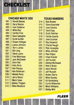 1989 Fleer #659 Checklist: White Sox / Rangers / Mariners / Phillies Front