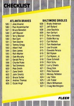 1989 Fleer #660 Checklist: Braves / Orioles / Special Cards Front