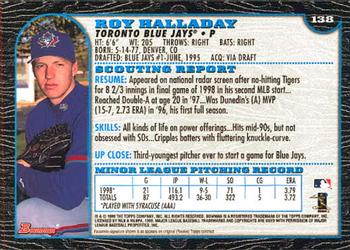 1999 Bowman #138 Roy Halladay Back