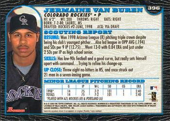 1999 Bowman #396 Jermaine Van Buren Back