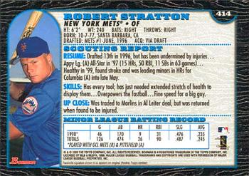 1999 Bowman #414 Robert Stratton Back