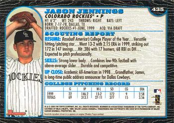 1999 Bowman #435 Jason Jennings Back