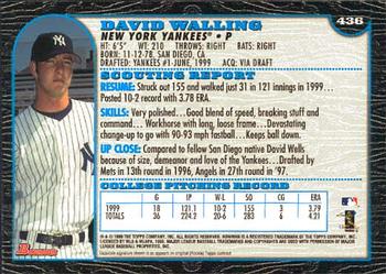 1999 Bowman #436 David Walling Back