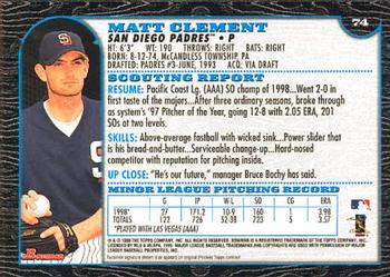 1999 Bowman #74 Matt Clement Back