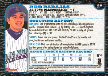 1999 Bowman #86 Rod Barajas Back