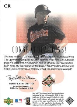 2001 SP Game Used Edition - Authentic Fabric #CR Cal Ripken Jr.  Back