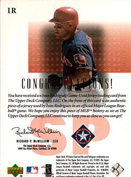 2001 SP Game Used Edition - Authentic Fabric #IR Ivan Rodriguez  Back