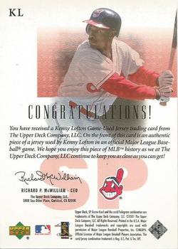 2001 SP Game Used Edition - Authentic Fabric #KL Kenny Lofton  Back