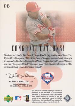 2001 SP Game Used Edition - Authentic Fabric #PB Pat Burrell  Back