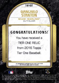 2016 Topps Tier One - Tier One Relics #T1R-GST Giancarlo Stanton Back