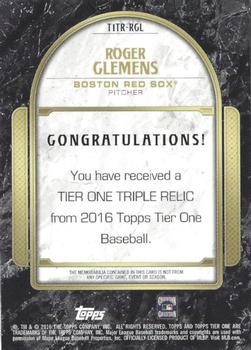 2016 Topps Tier One - Tier One Relics Triple Swatch #T1TR-RCL Roger Clemens Back