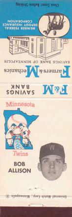 1961 F&M Savings Bank / Universal Match Minnesota Twins Matchbooks #NNO Bob Allison Front