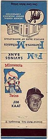 1961 F&M Savings Bank / Universal Match Minnesota Twins Matchbooks #NNO Jim Kaat Front