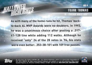 2016 Topps - Hallowed Highlights #HH-4 Frank Thomas Back