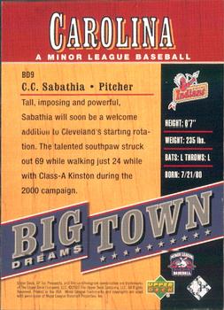2001 SP Top Prospects - Big Town Dreams #BD9 CC Sabathia  Back