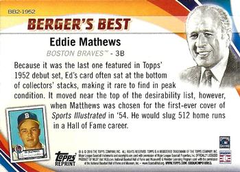 2016 Topps - Berger's Best (Series 2) #BB2-1952 Eddie Mathews Back