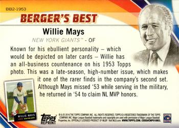 2016 Topps - Berger's Best (Series 2) #BB2-1953 Willie Mays Back