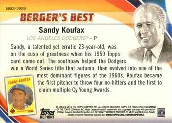 2016 Topps - Berger's Best (Series 2) #BB2-1959 Sandy Koufax Back